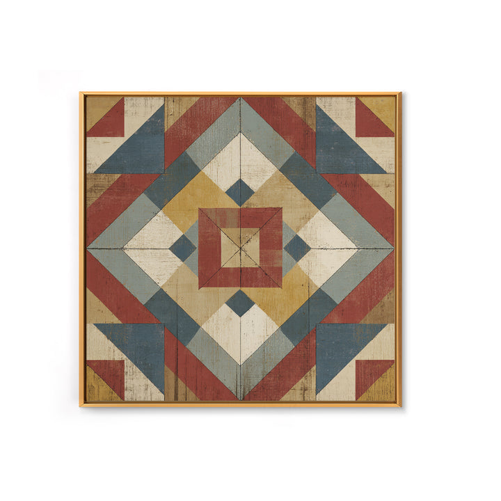 Quilt Geometric Folk Pattern Canvas Print, Country Art, Oil Painting, Farmhouse Decor, Abstract Art, Country, COU-1x1-36