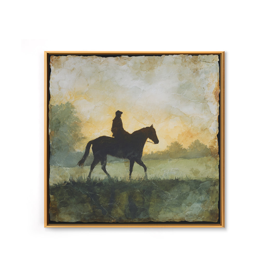 Horse and Rider Silhouette at Dusk Framed Canvas Print, Country Art, Gallery Decor, Farmhouse Decor, Fine Art, Country, COU-1x1-41