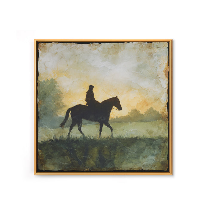 Horse and Rider Silhouette at Dusk Framed Canvas Print, Country Art, Gallery Decor, Farmhouse Decor, Fine Art, Country, COU-1x1-41