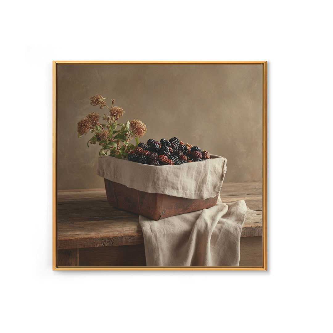 Blackberry Basket with Linen Cloth Canvas Print, Country Art, Wall Decor, Farmhouse Decor, Abstract Art, Country, Wall Art, COU-1x1-45