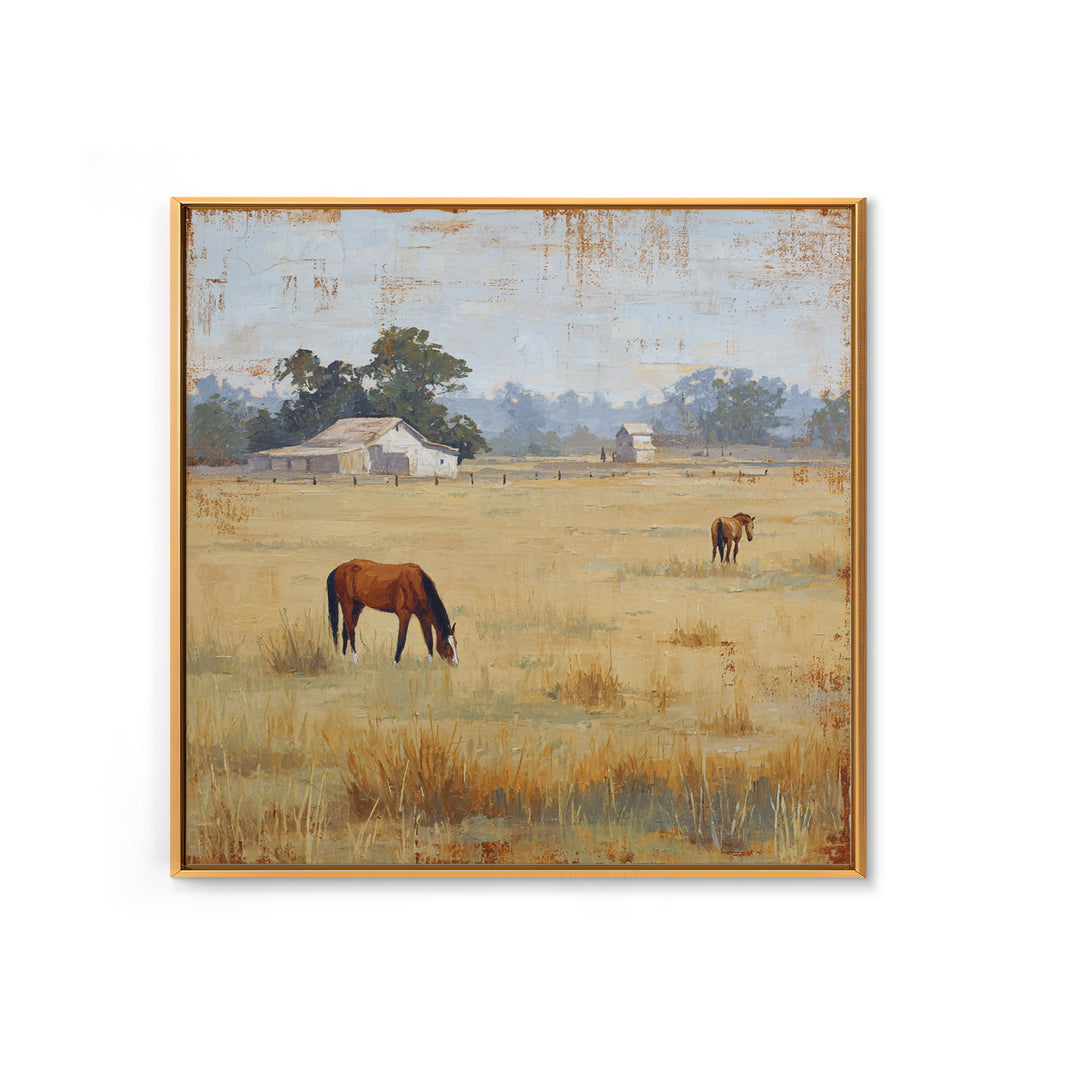 Rolling Pasture with Grazing Horses at Sunrise Canvas Print, Country Art, Neutral Decor, Farmhouse Decor, Fine Art, Country, COU-1x1-49