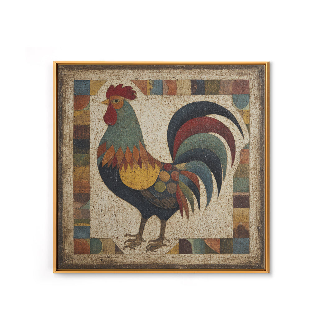 Rooster in Bold Folk Art Color Canvas Print, Country Art, Gallery Wall Art, Farmhouse Decor, Fine Art, Country, COU-1x1-5