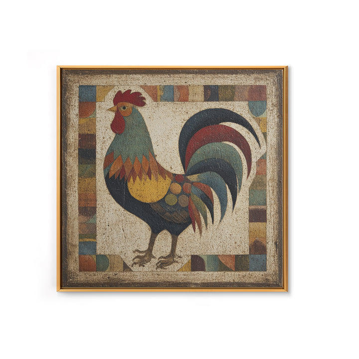 Rooster in Bold Folk Art Color Canvas Print, Country Art, Gallery Wall Art, Farmhouse Decor, Fine Art, Country, COU-1x1-5
