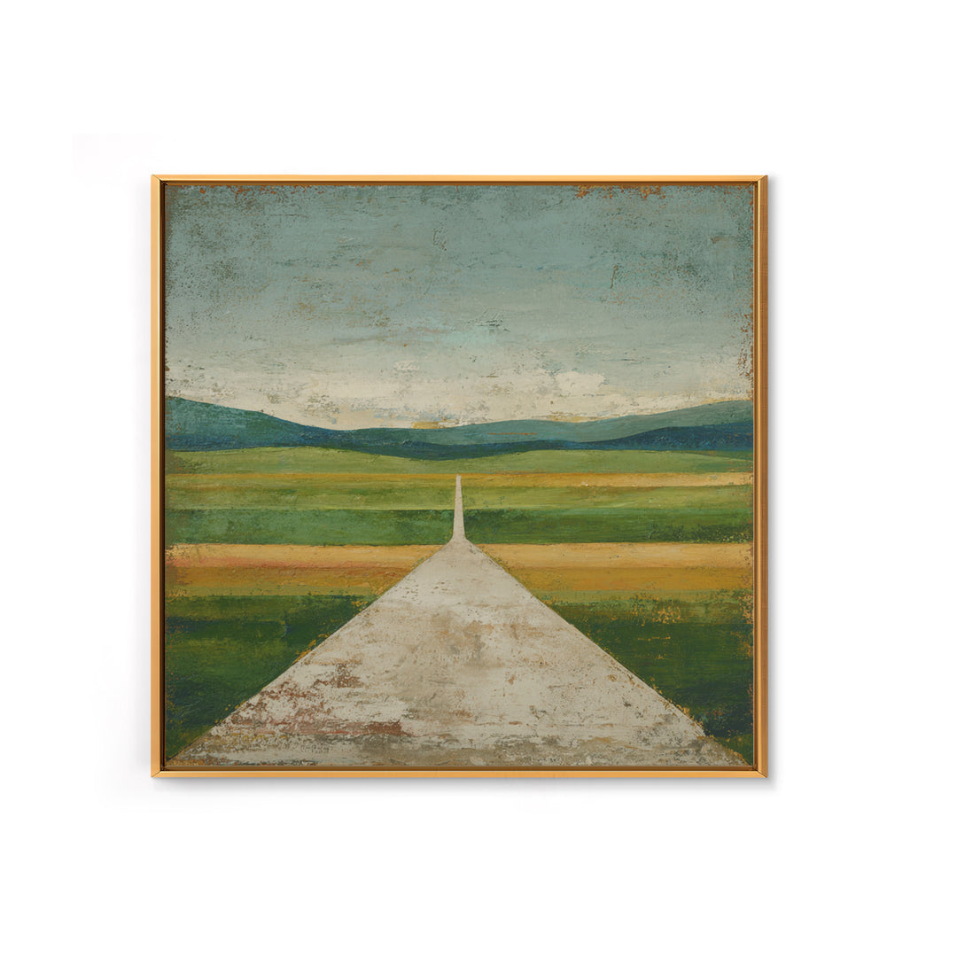 Country Road Disappearing into Green Hills Canvas Print, Country Art, Gallery Wall Art, Farmhouse Decor, Watercolor Art, COU-1x1-55