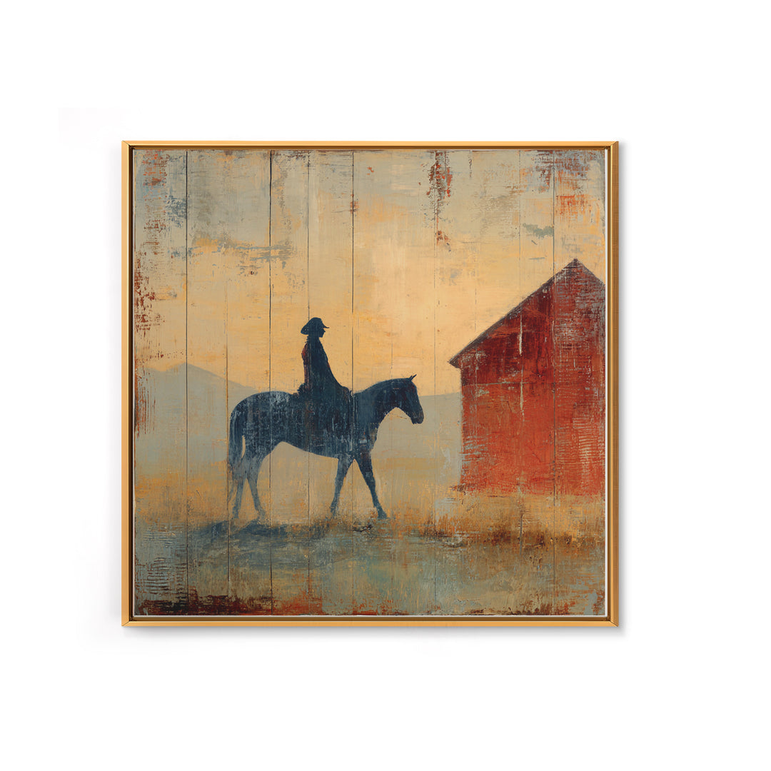 Horse and Rider Silhouette at Dusk Framed Canvas Print, Country Art, Gallery Decor, Farmhouse Decor, Fine Art, Country, COU-1x1-65