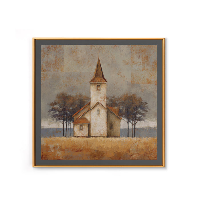 Country Church Steeple Beyond Trees Framed Canvas Print, Country Art, Gallery Decor, Farmhouse Decor, Fine Art, Country, COU-1x1-67