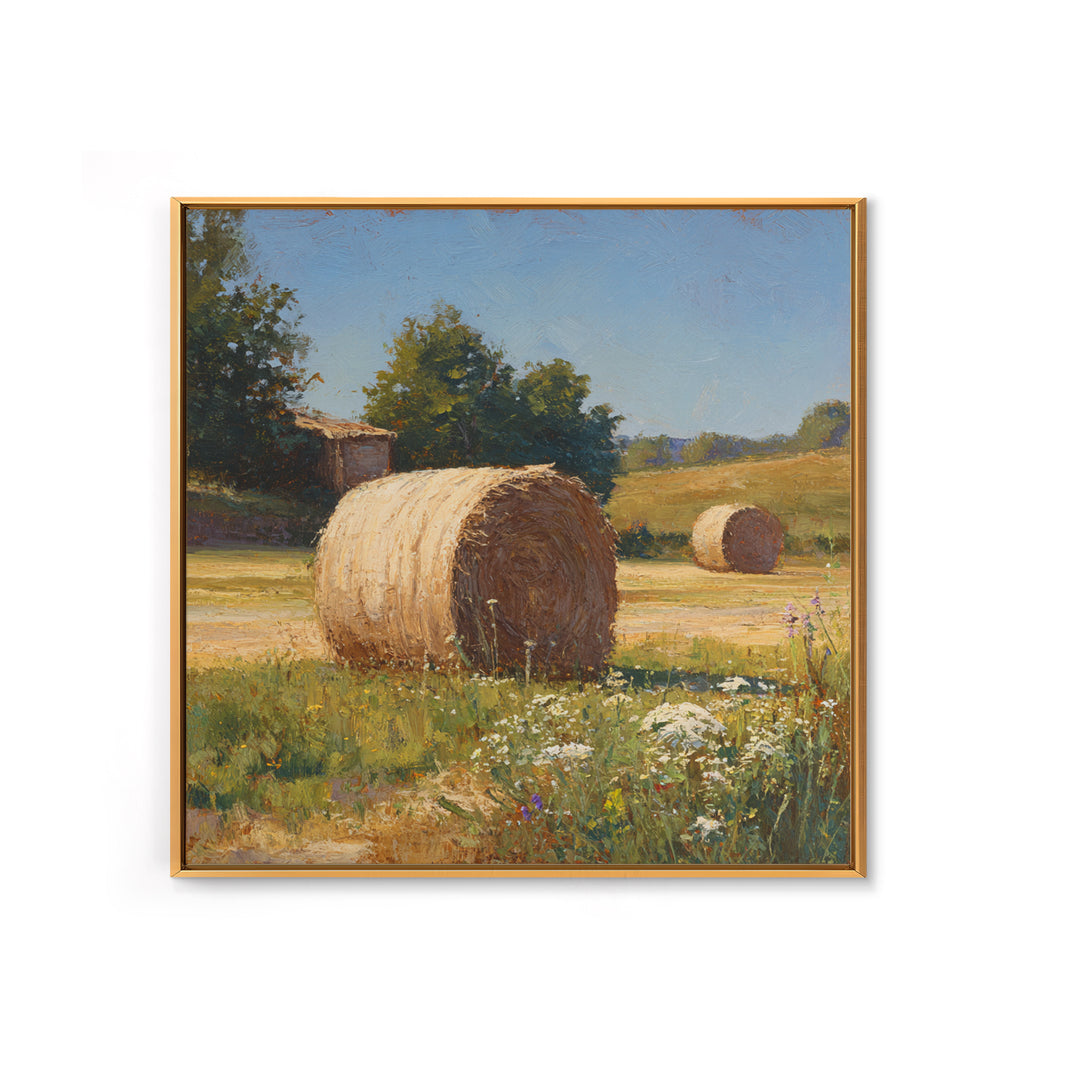 Hay Bales in Late Afternoon Sun Framed Canvas Print, Country Art, Floral Wall Art, Farmhouse Decor, Fine Art, Country, COU-1x1-68