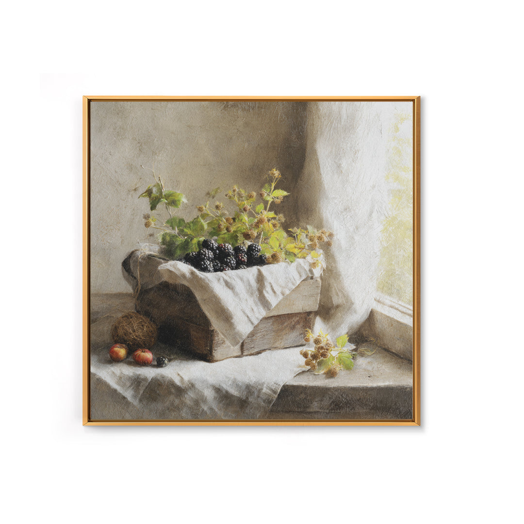Blackberry Basket with Linen Cloth Canvas Print, Country Art, Wall Decor, Farmhouse Decor, Abstract Art, Country, Wall Art, COU-1x1-69