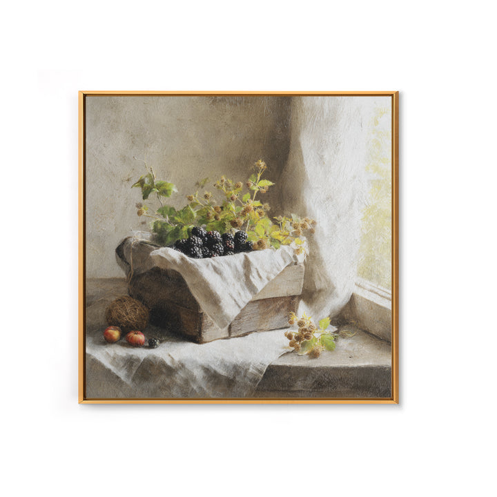 Blackberry Basket with Linen Cloth Canvas Print, Country Art, Wall Decor, Farmhouse Decor, Abstract Art, Country, Wall Art, COU-1x1-69