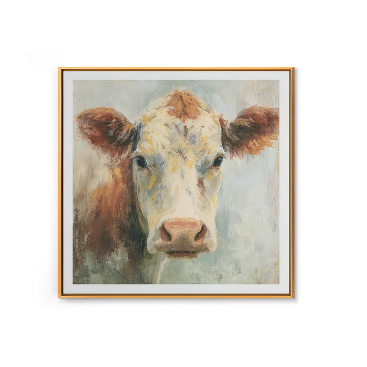 Cow Portrait with Gentle Farmhouse Personality Canvas Print, Country Art, Eclectic Wall Art, Farmhouse Decor, Oil Painting, COU-1x1-76
