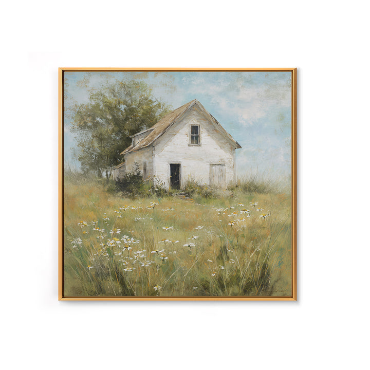 White Farmhouse Surrounded by Tall Grass Canvas Print, Country Art, Wall Decor, Farmhouse Decor, Oil Painting, Country, COU-1x1-82
