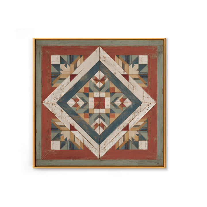 Quilt Geometric Folk Pattern Framed Canvas Print, Country Art, French Country, Farmhouse Decor, Fine Art, Country, Luxury Decor, COU-1x1-84