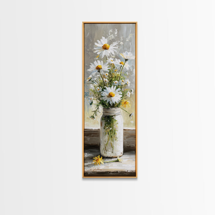 Milk Can and Daisies Rustic Still Life Canvas Print, Country Art, Eclectic Wall Art, Farmhouse Decor, Watercolor Art, Country, COU-1x3-1