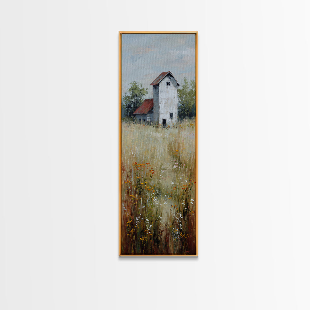 White Farmhouse Surrounded by Tall Grass Canvas Print, Country Art, Floral Wall Art, Farmhouse Decor, Fine Art, Country, COU-1x3-22