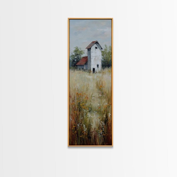 White Farmhouse Surrounded by Tall Grass Canvas Print, Country Art, Floral Wall Art, Farmhouse Decor, Fine Art, Country, COU-1x3-22