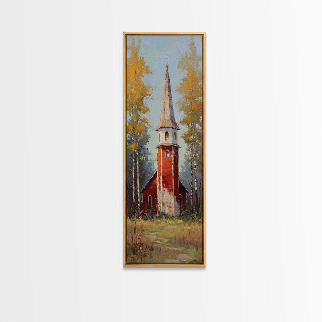 Country Church Steeple Beyond Trees Framed Canvas Print, Country Art, Art Prints, Farmhouse Decor, Watercolor Art, Country, COU-1x3-31