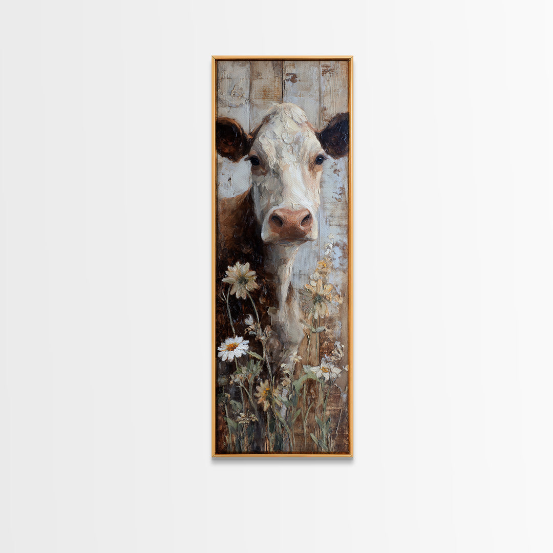 Cow Portrait with Gentle Farmhouse Personality Canvas Print, Country Art, Digital Prints, Farmhouse Decor, Fine Art, Country, COU-1x3-40