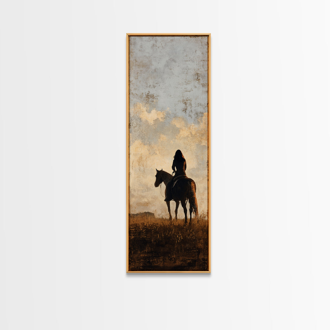 Horse and Rider Silhouette at Dusk Canvas Print, Country Art, Farmhouse Wall Art, Farmhouse Decor, Fine Art, Country, COU-1x3-5