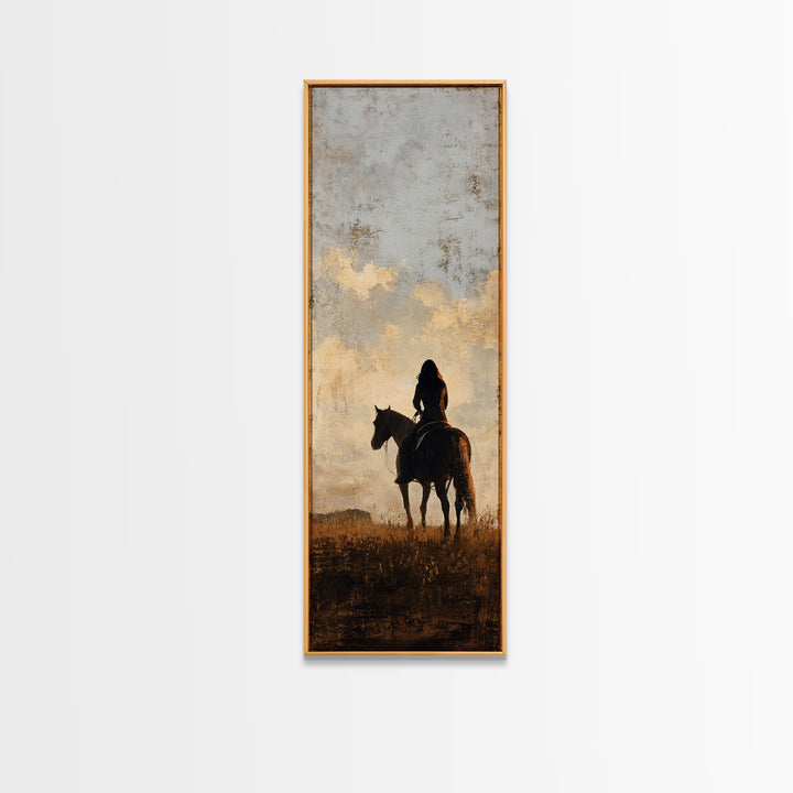 Horse and Rider Silhouette at Dusk Canvas Print, Country Art, Farmhouse Wall Art, Farmhouse Decor, Fine Art, Country, COU-1x3-5