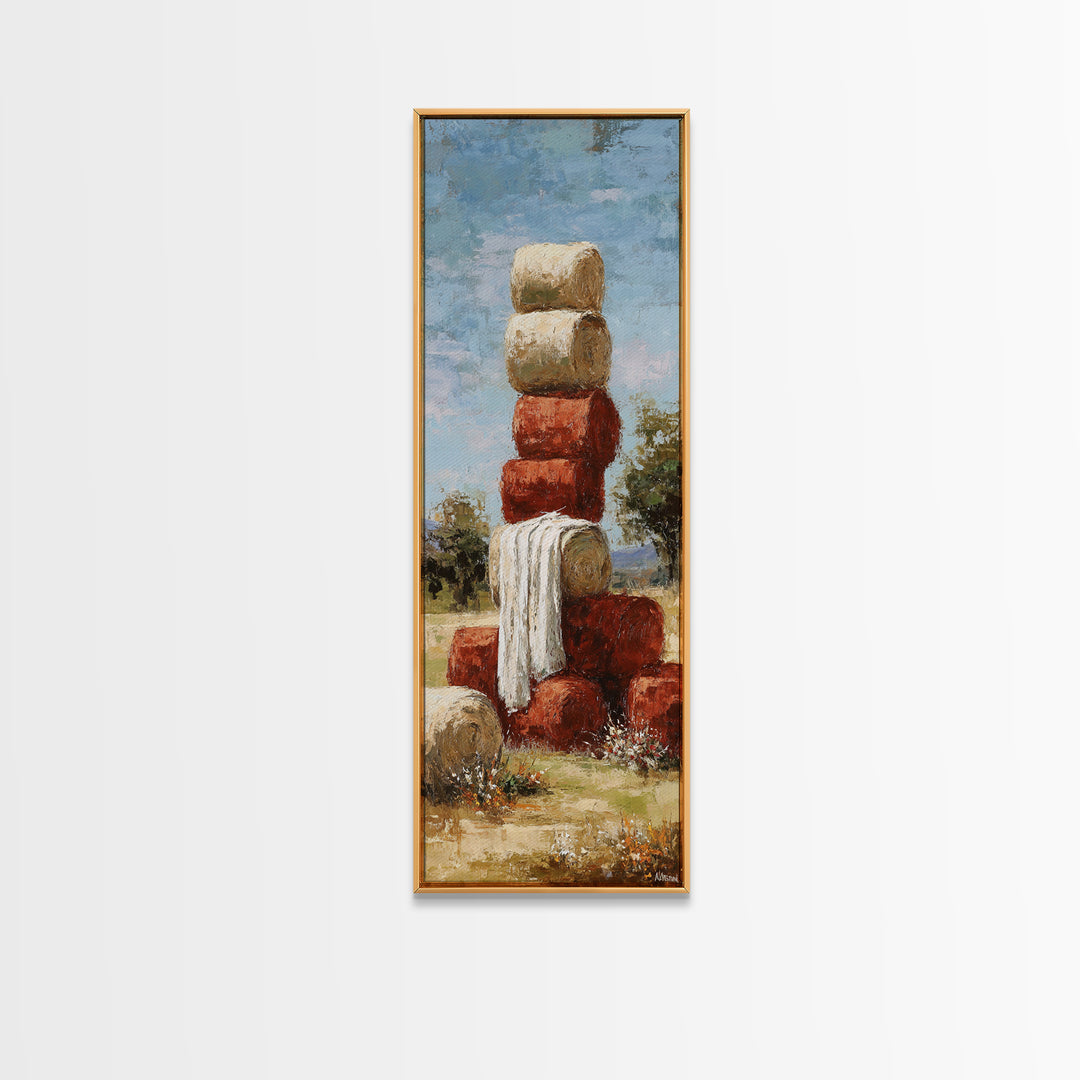 Hay Bales in Late Afternoon Sun Canvas Print, Country Art, Original Painting, Farmhouse Decor, Country, Farmhouse Wall Decor, COU-1x3-56