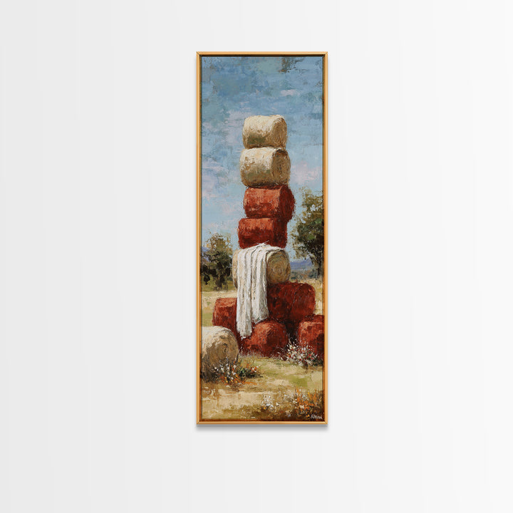 Hay Bales in Late Afternoon Sun Canvas Print, Country Art, Original Painting, Farmhouse Decor, Country, Farmhouse Wall Decor, COU-1x3-56