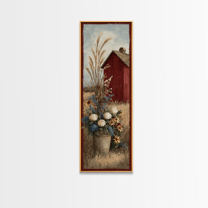 Dog Resting Beside a Porch Flower Pot Framed Canvas Print, Country Art, French Country Decor, Farmhouse Decor, Country, COU-1x3-58