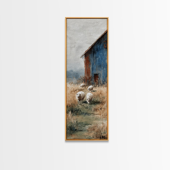 Watercolor Sheep in a Green Pasture Canvas Print, Country Art, Large Wall Art, Farmhouse Decor, Country, Eclectic Wall Art, COU-1x3-59