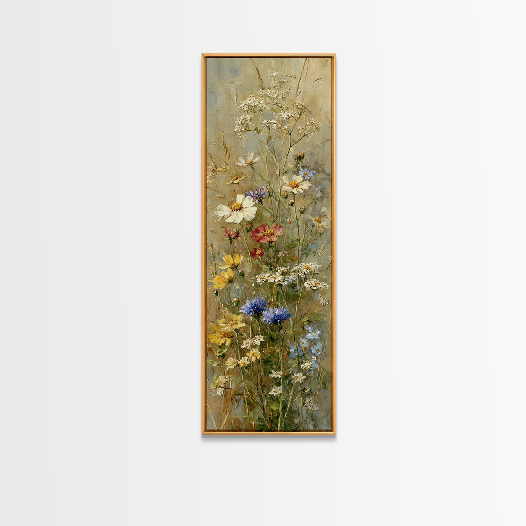 Wildflower Meadow Beside an Old Fence Framed Canvas Print, Country Art, Wall Decor, Farmhouse Decor, Oil Painting, Country, COU-1x3-62