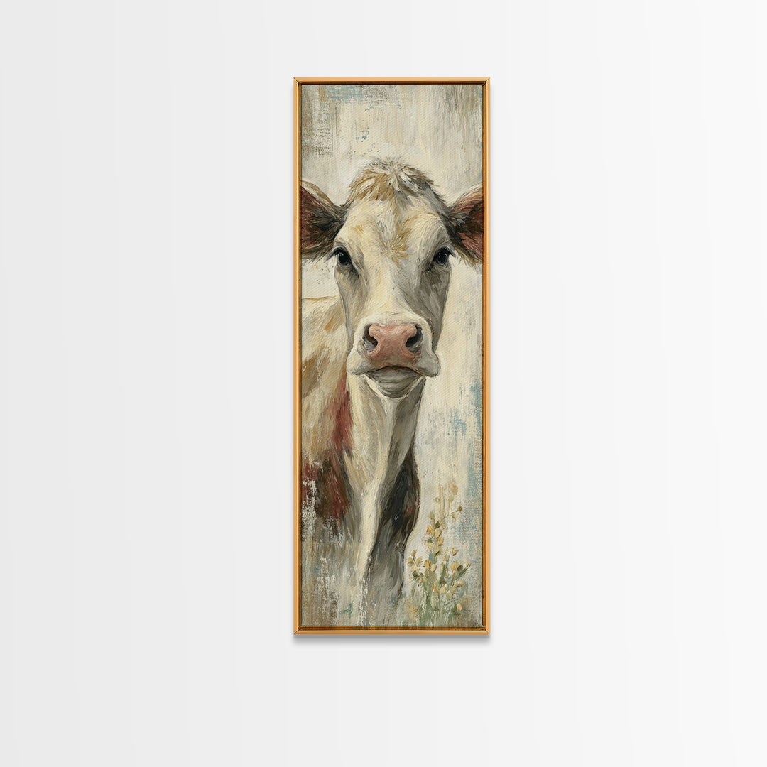 Cow Portrait with Gentle Farmhouse Personality Framed Canvas Print, Country Art, Digital Wall Art, Farmhouse Decor, Country, COU-1x3-64