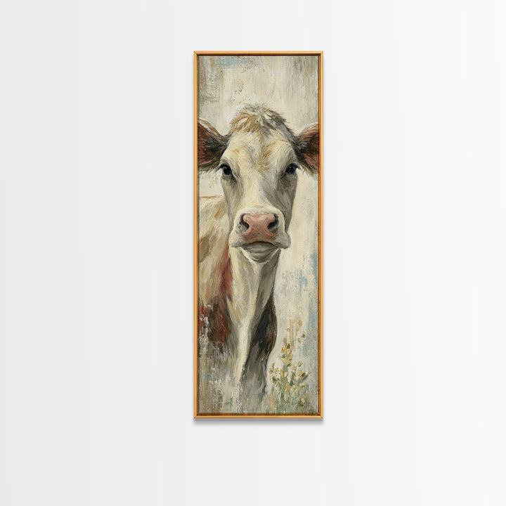 Cow Portrait with Gentle Farmhouse Personality Framed Canvas Print, Country Art, Digital Wall Art, Farmhouse Decor, Country, COU-1x3-64