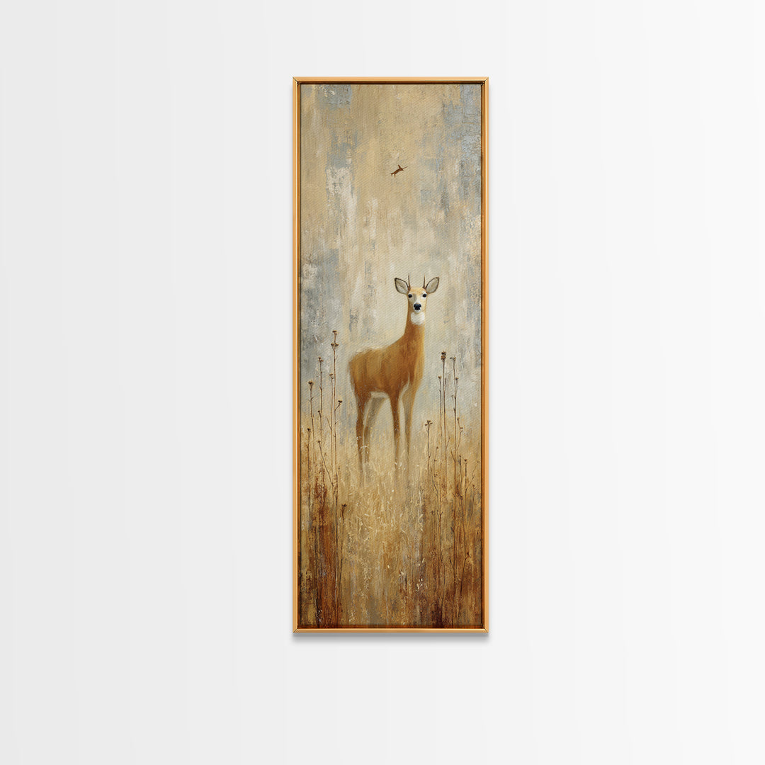 Deer Crossing a Misty Morning Field Framed Canvas Print, Country Art, Farmhouse Wall Decor, Farmhouse Decor, Fine Art, Country, COU-1x3-71
