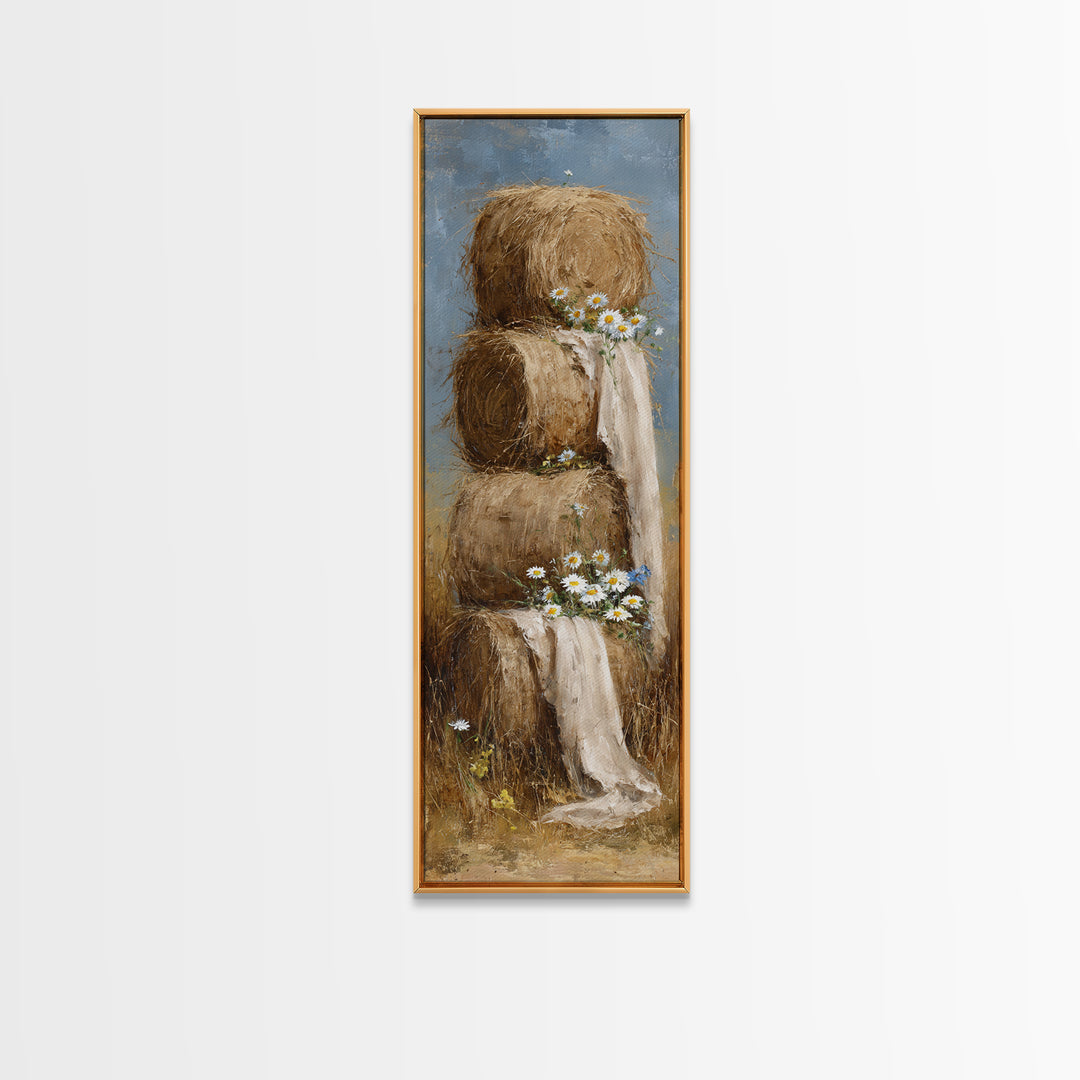 Hay Bales in Late Afternoon Sun Framed Canvas Print, Country Art, Fine Art Print, Farmhouse Decor, Fine Art, Country, COU-1x3-8