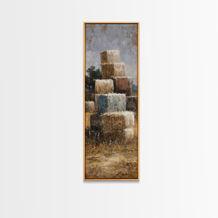 Hay Bales in Late Afternoon Sun Framed Canvas Print, Country Art, Printable Art, Farmhouse Decor, Country, French Country, COU-1x3-80