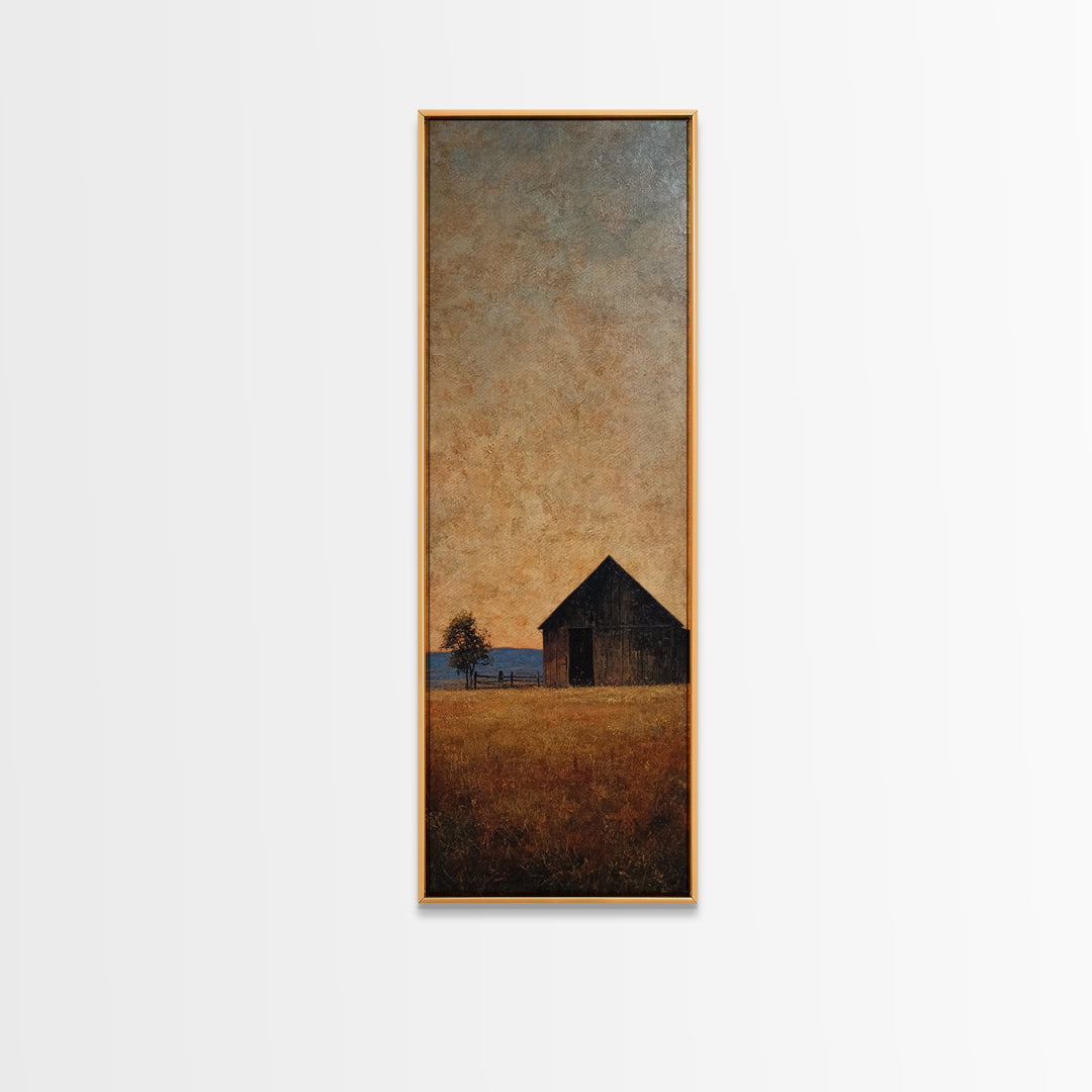 Rustic Barn Silhouette Framed Canvas Print, Country Art, Eclectic Wall Art, Farmhouse Decor, Fine Art, Country, Boho Decor, COU-1x3-87