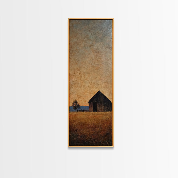Rustic Barn Silhouette Framed Canvas Print, Country Art, Eclectic Wall Art, Farmhouse Decor, Fine Art, Country, Boho Decor, COU-1x3-87