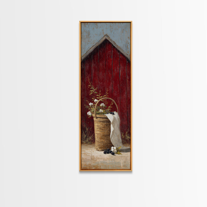Blackberry Basket with Linen Cloth Canvas Print, Country Art, Wall Decor, Farmhouse Decor, Abstract Art, Country, Wall Art, COU-1x3-9
