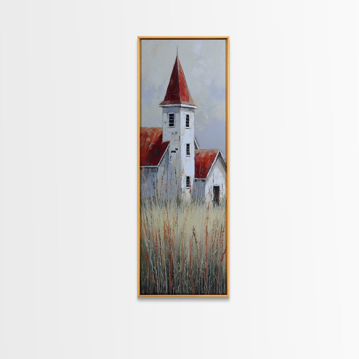 White Farmhouse Surrounded by Tall Grass Canvas Print, Country Art, Modern Decor, Farmhouse Decor, Fine Art, Country, COU-1x3-94