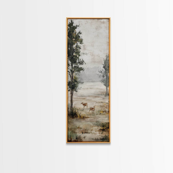 Deer Crossing a Misty Morning Field Canvas Print, Country Art, French Country, Farmhouse Decor, Fine Art, Country, Luxury Decor, COU-1x3-95