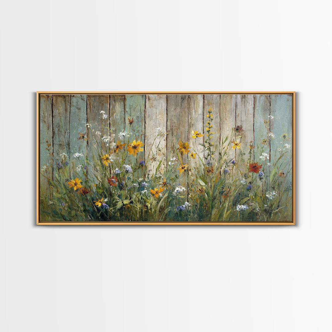 Wildflower Meadow Beside an Old Fence Canvas Print, Country Art, Statement Artwork, Farmhouse Decor, Fine Art, Country, COU-2x1-22
