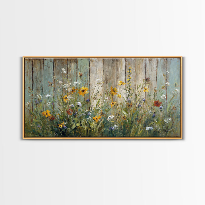 Wildflower Meadow Beside an Old Fence Canvas Print, Country Art, Statement Artwork, Farmhouse Decor, Fine Art, Country, COU-2x1-22