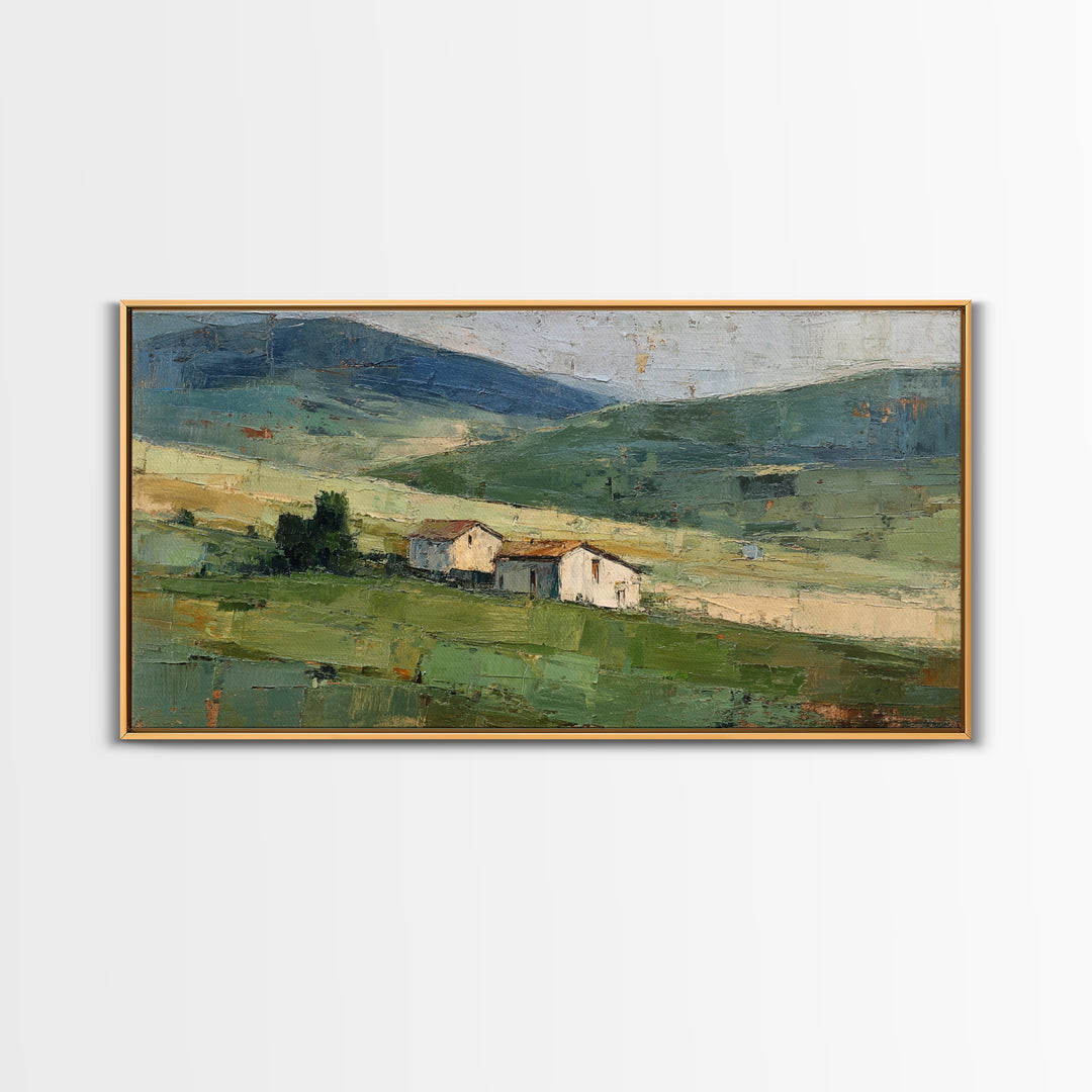 Country Road Disappearing into Green Hills Framed Canvas Print, Country Art, Modern Decor, Farmhouse Decor, Oil Painting, COU-2x1-27