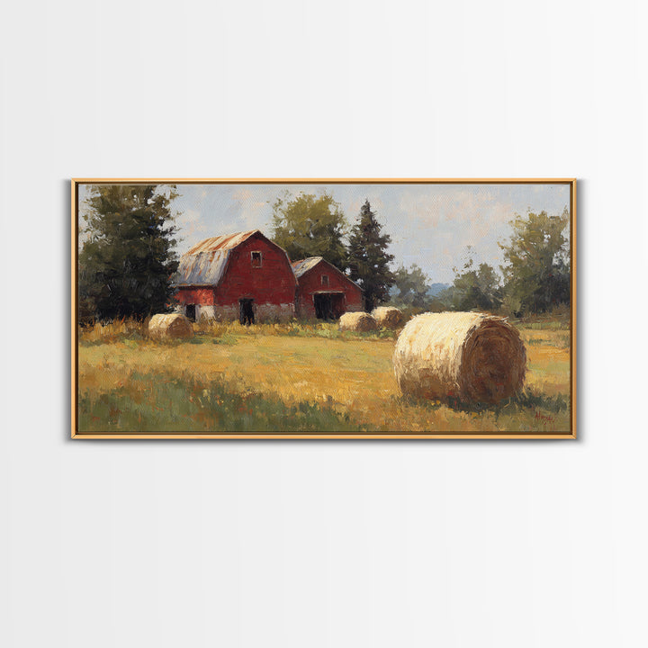 Hay Bales in Late Afternoon Sun Framed Canvas Print, Country Art, Home Decor, Farmhouse Decor, Fine Art, Country, Printable Art, COU-2x1-40