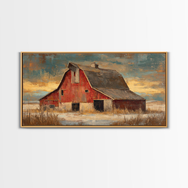 Rustic Barn Silhouette Canvas Print, Country Art, Large Wall Art, Farmhouse Decor, Oil Painting, Country, Eclectic Wall Art, COU-2x1-47