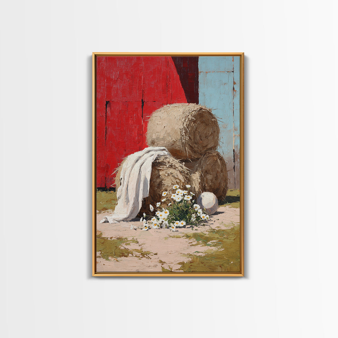Hay Bales in Late Afternoon Sun Framed Canvas Print, Country Art, Luxury Decor, Farmhouse Decor, Fine Art, Country, COU-2x3-100