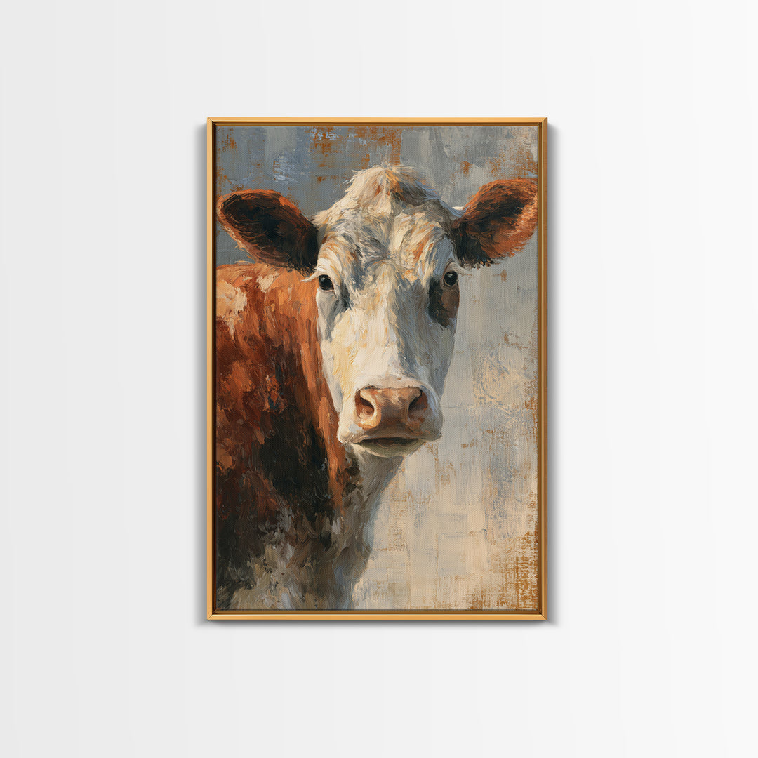 Cow Portrait with Gentle Farmhouse Personality Framed Canvas Print, Country Art, Minimalist Decor, Farmhouse Decor, Country, COU-2x3-12
