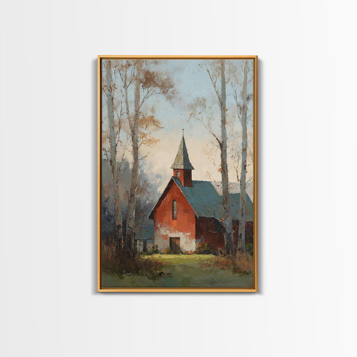 Country Church Steeple Beyond Trees Framed Canvas Print, Country Art, Gallery Wall Art, Farmhouse Decor, Fine Art, Country, COU-2x3-3