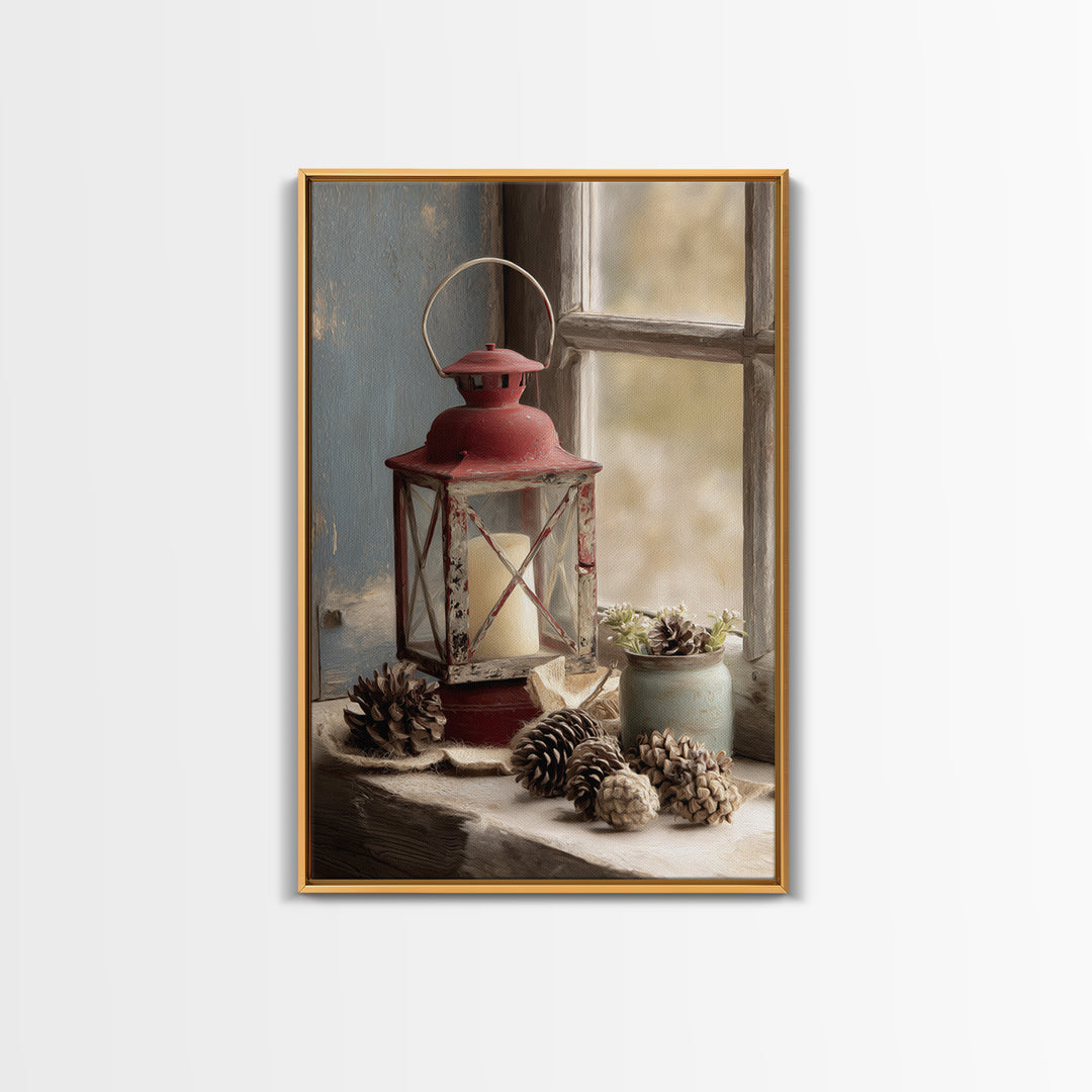 Old Lantern and Pinecones Still Life Canvas Print, Country Art, French Country, Farmhouse Decor, Country, Luxury Decor, COU-2x3-32