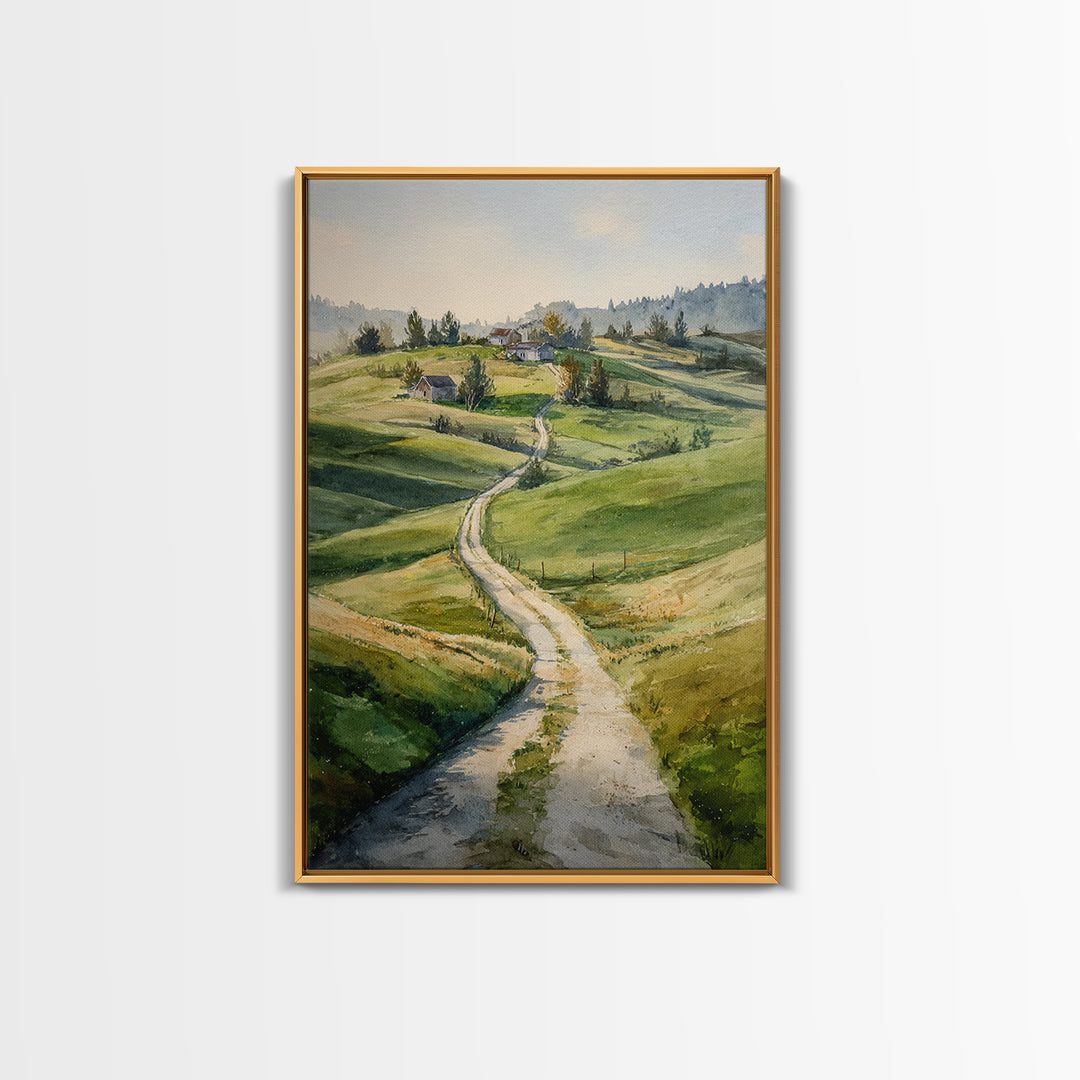 Country Road Disappearing into Green Hills Canvas Print, Country Art, Minimalist Decor, Farmhouse Decor, Fine Art, Country, COU-2x3-39