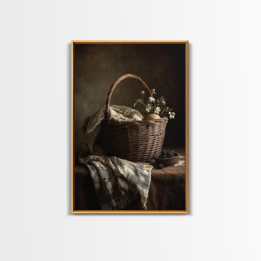 Blackberry Basket with Linen Cloth Canvas Print, Country Art, Home Decor, Farmhouse Decor, Abstract Art, Country, Printable Art, COU-2x3-5