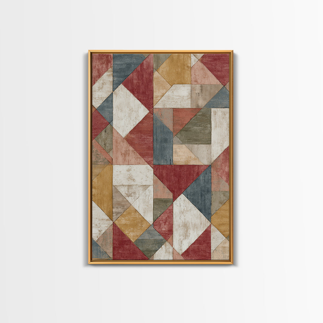 Quilt Geometric Folk Pattern Framed Canvas Print, Country Art, Original Painting, Farmhouse Decor, Fine Art, Country, COU-2x3-68